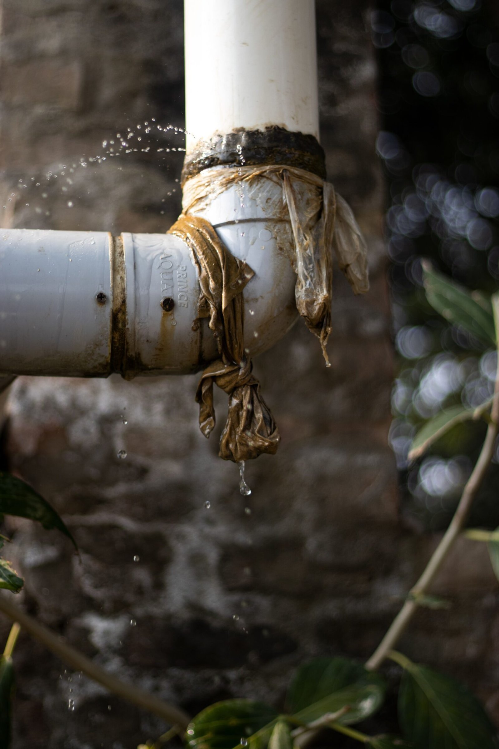 Close-up of a pipe wrapped for repair after water damage, Las Vegas NV